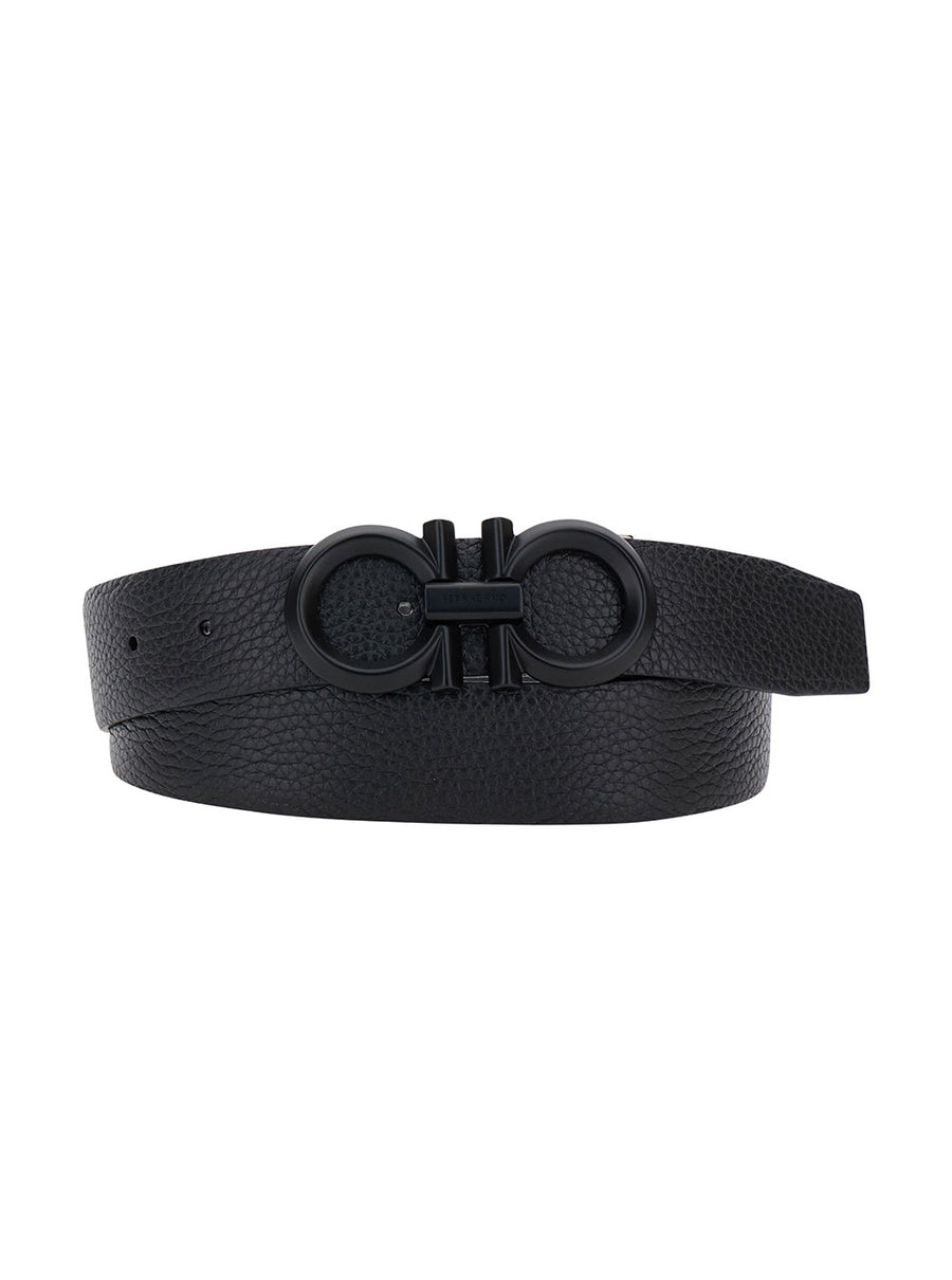 Belt With Gancini Buckle Black Leather