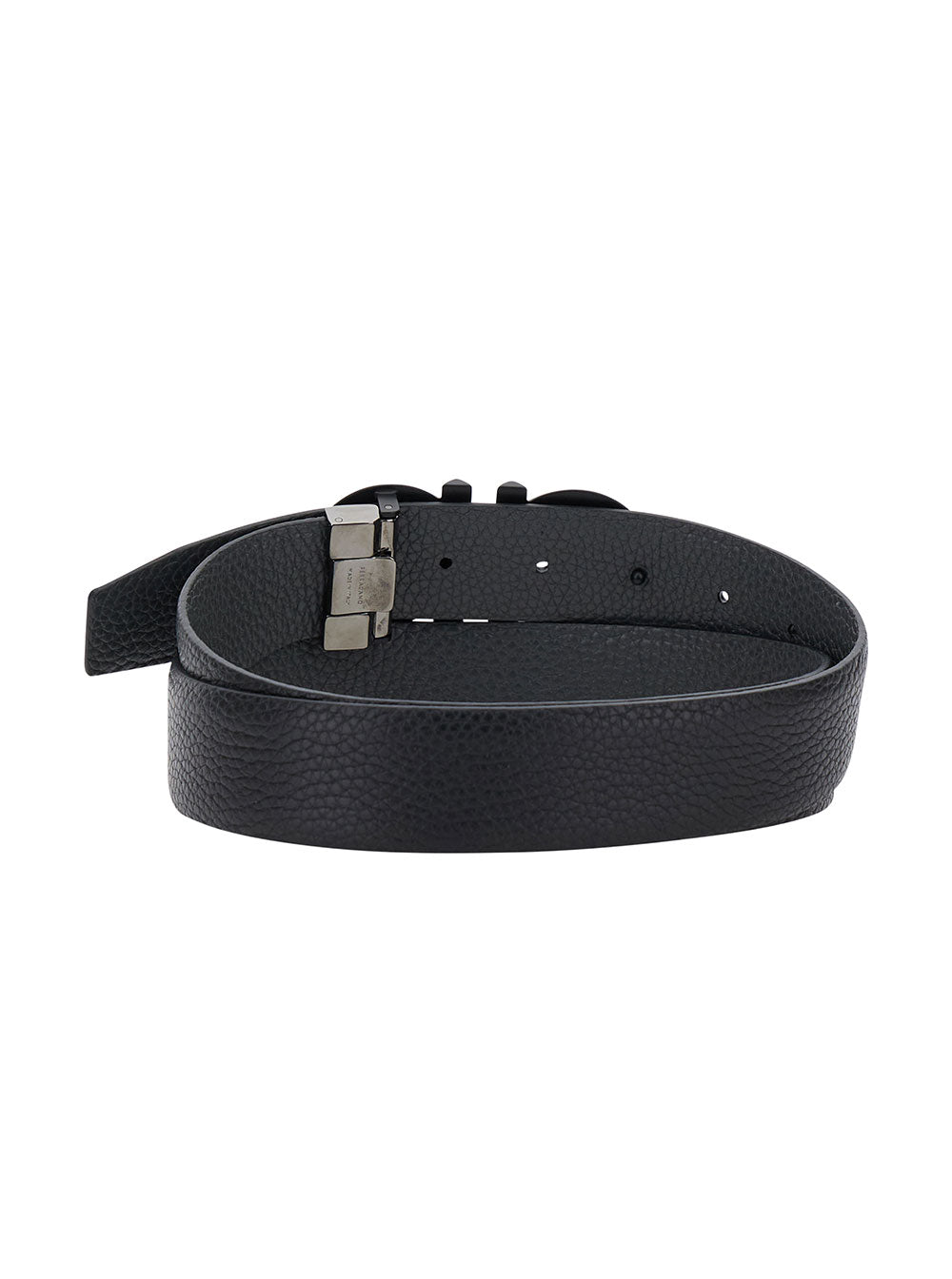 Black Belt With Gancini Buckle Tone-On-Tone Hammered Leather For Men
