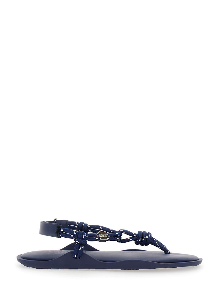 Flo Blue Sandals With Straps And Ankle Strap Leather Blend Women Blu Flat Shoes