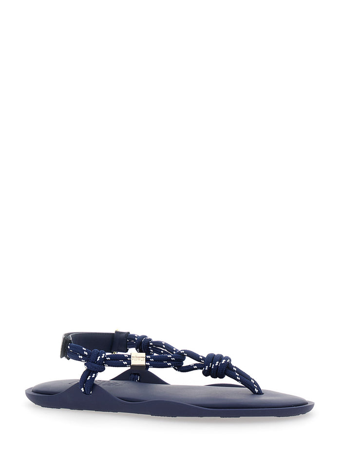 Flo Blue Sandals With Straps And Ankle Strap Leather Blend Women Blu Flat Shoes