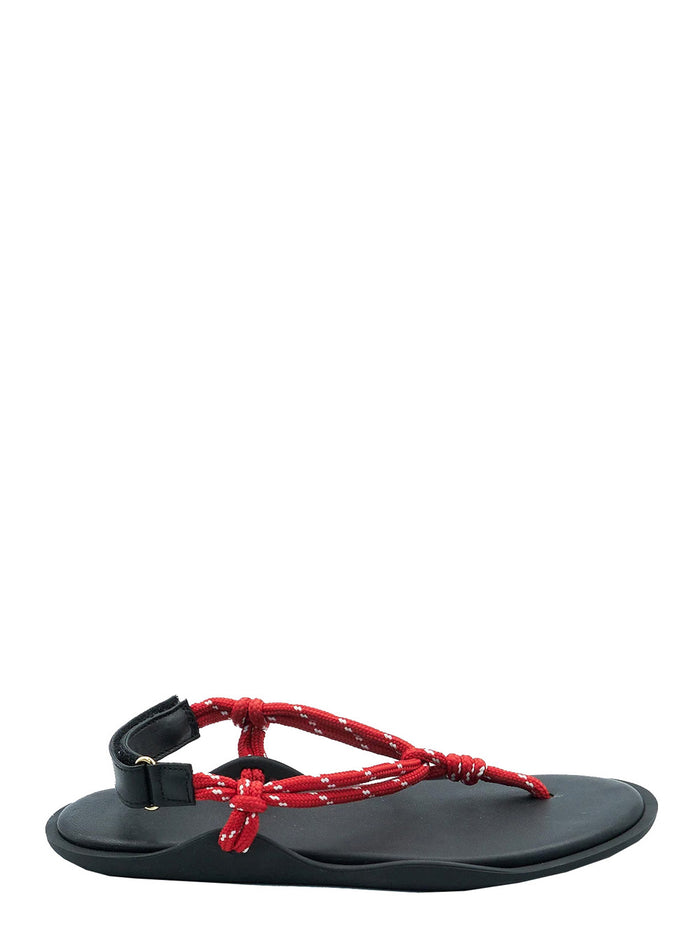 Womens Flo Sandals With Red Leather Straps Flat Shoes