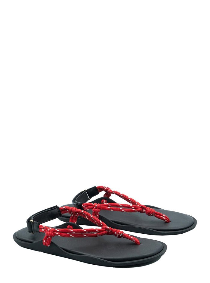 Womens Flo Sandals With Red Leather Straps Flat Shoes
