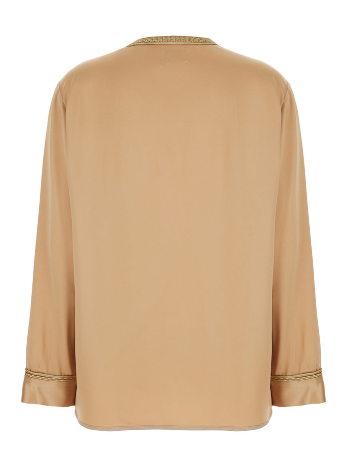 Beige Womens Jacket with Contrast Finishes and Hook Closure in Viscose Blend Acetate Blazers