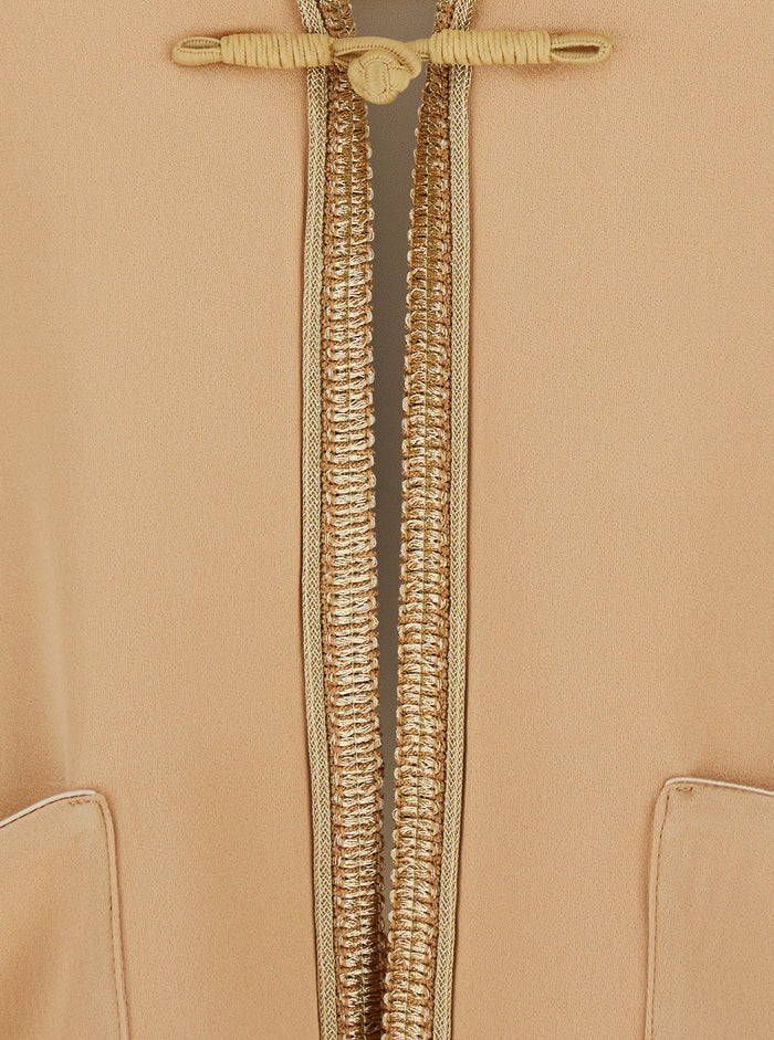 Beige Womens Jacket with Contrast Finishes and Hook Closure in Viscose Blend Acetate Blazers