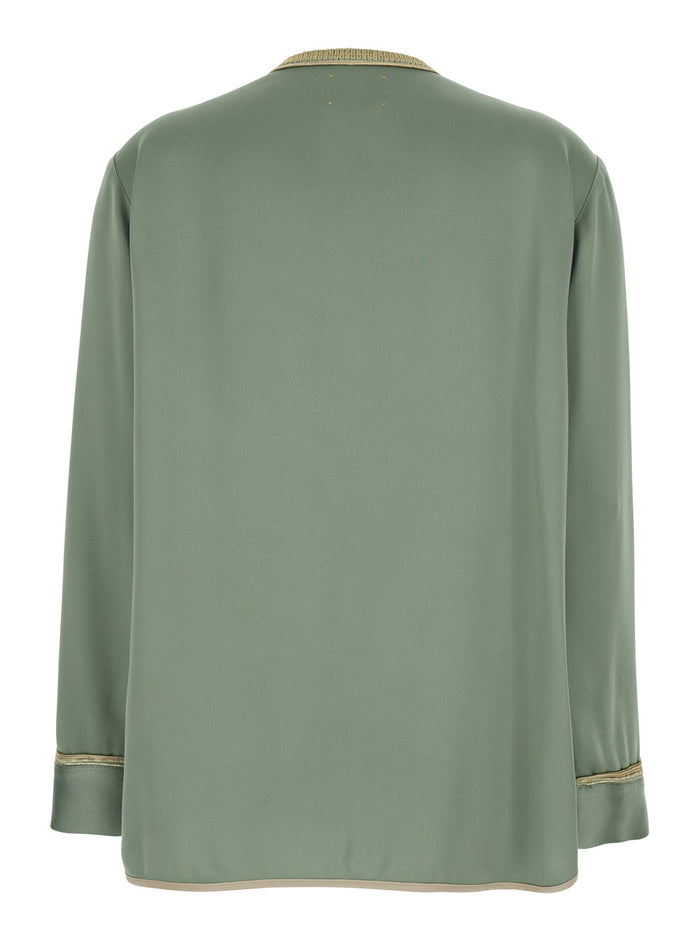 Jacket with Contrast Finishes and Hook Closure on the Front in Green Viscose Blend for Women Acetate Blazers