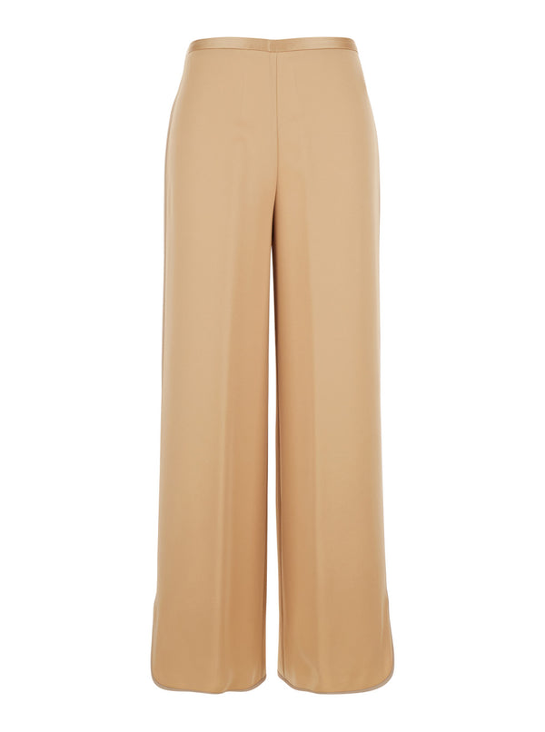 Wide-Leg Trousers Beige Viscose Blend Acetate