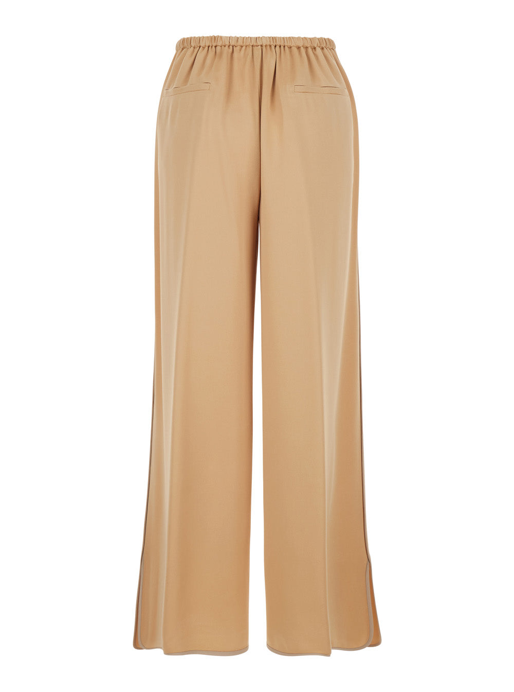 Beige Pants with Elasticized Back Waist and Wide Leg in Viscose Blend for Women Acetate Trousers