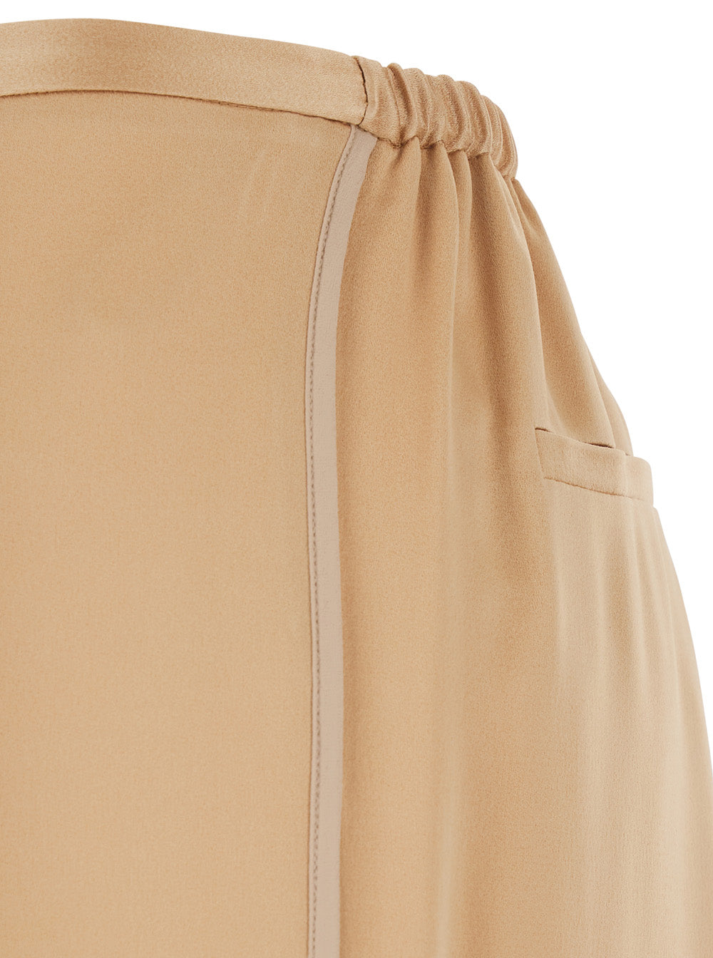 Beige Pants with Elasticized Back Waist and Wide Leg in Viscose Blend for Women Acetate Trousers
