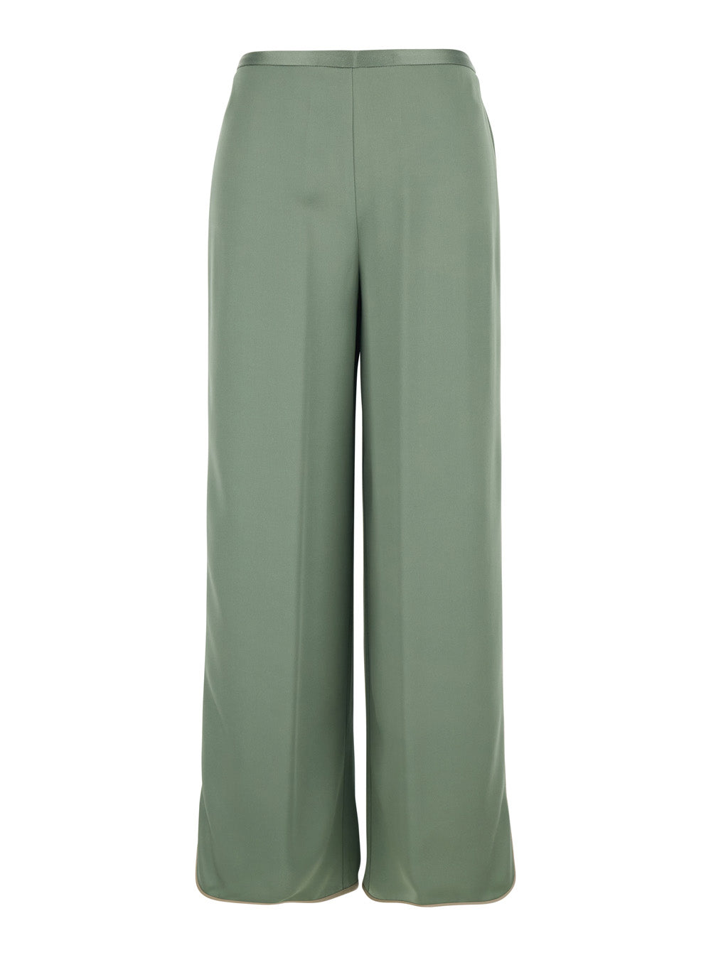 Green Pants with Elasticized Waist at the Back and Wide Leg in Viscose Blend for Women Acetate Trousers