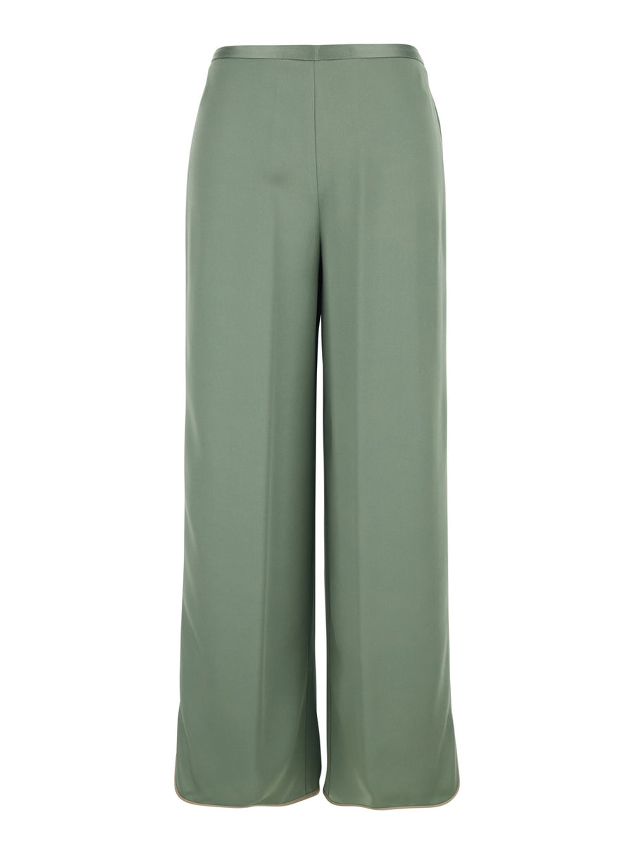 Trousers Wide-Leg Green Viscose Blend Acetate