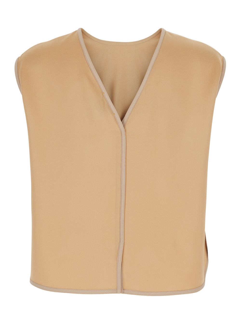 Sleeveless Top Beige with V-Neck on the Back in Viscose Blend for Women Acetate Tops