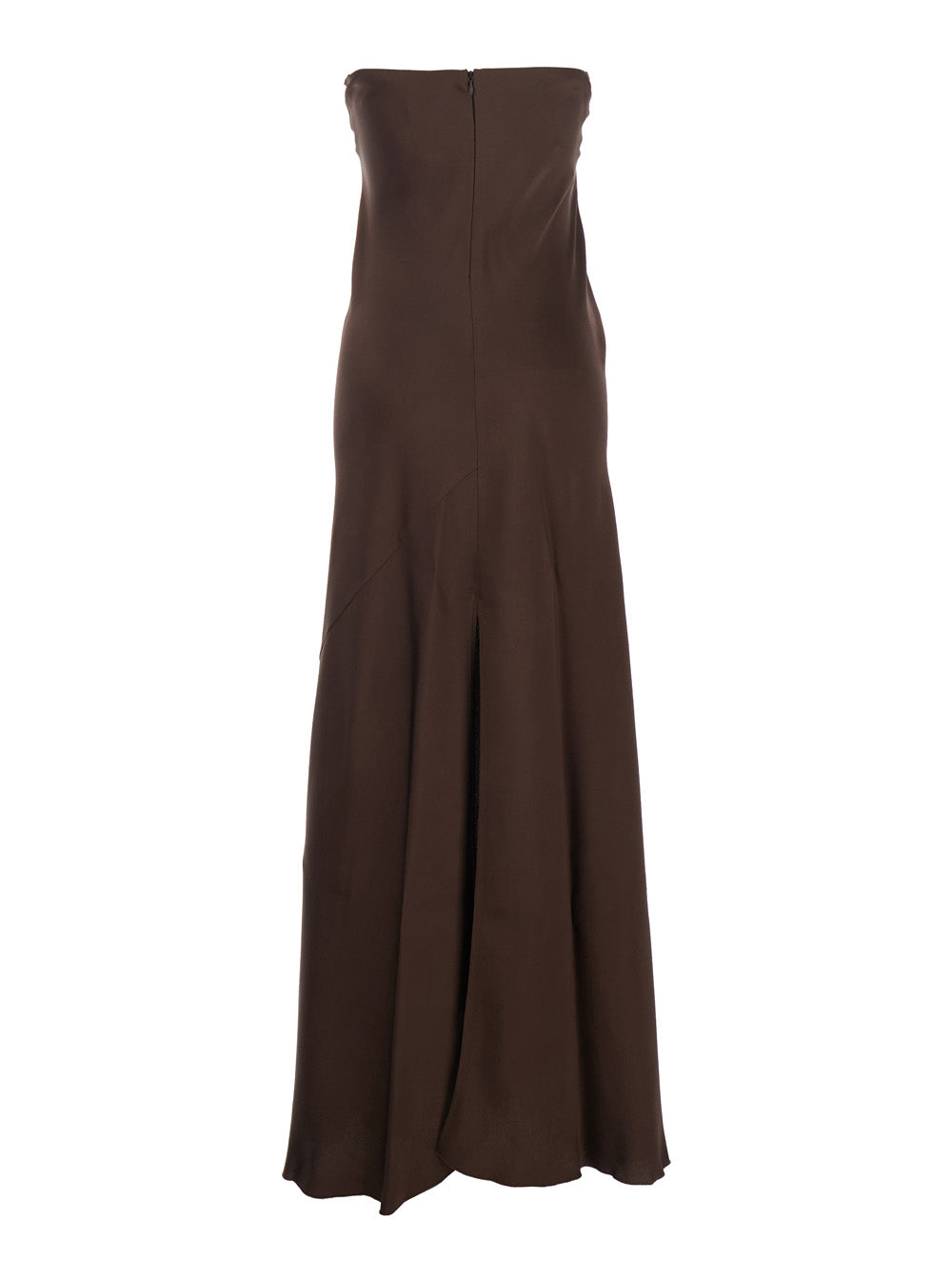 Long Sleeveless Dress with Off Shoulder and Zip Closure at the Back in Viscose Blend Brown Women Acetate
