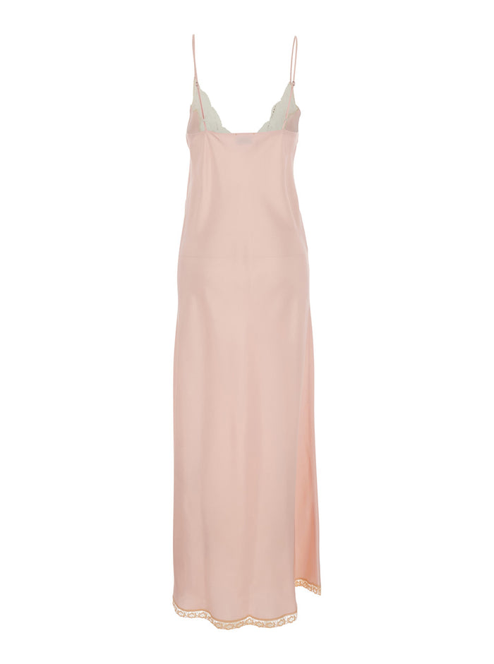 Long Chic Dress With Pink Lace Viscose For Women