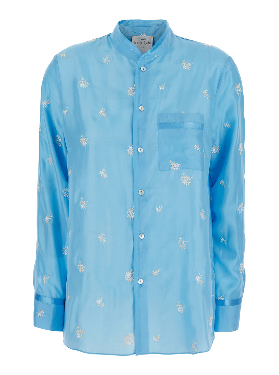 Shirt Light Blue Silk Blouses