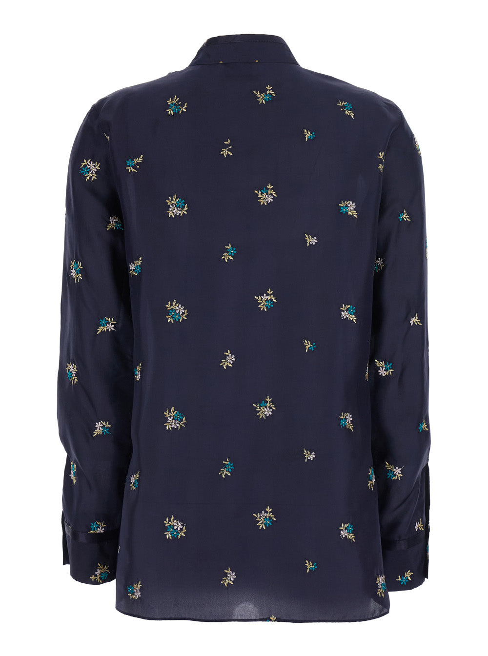 Silk Shirt With Petites Fleurs Embroidery Blue Women Blu And Blouses