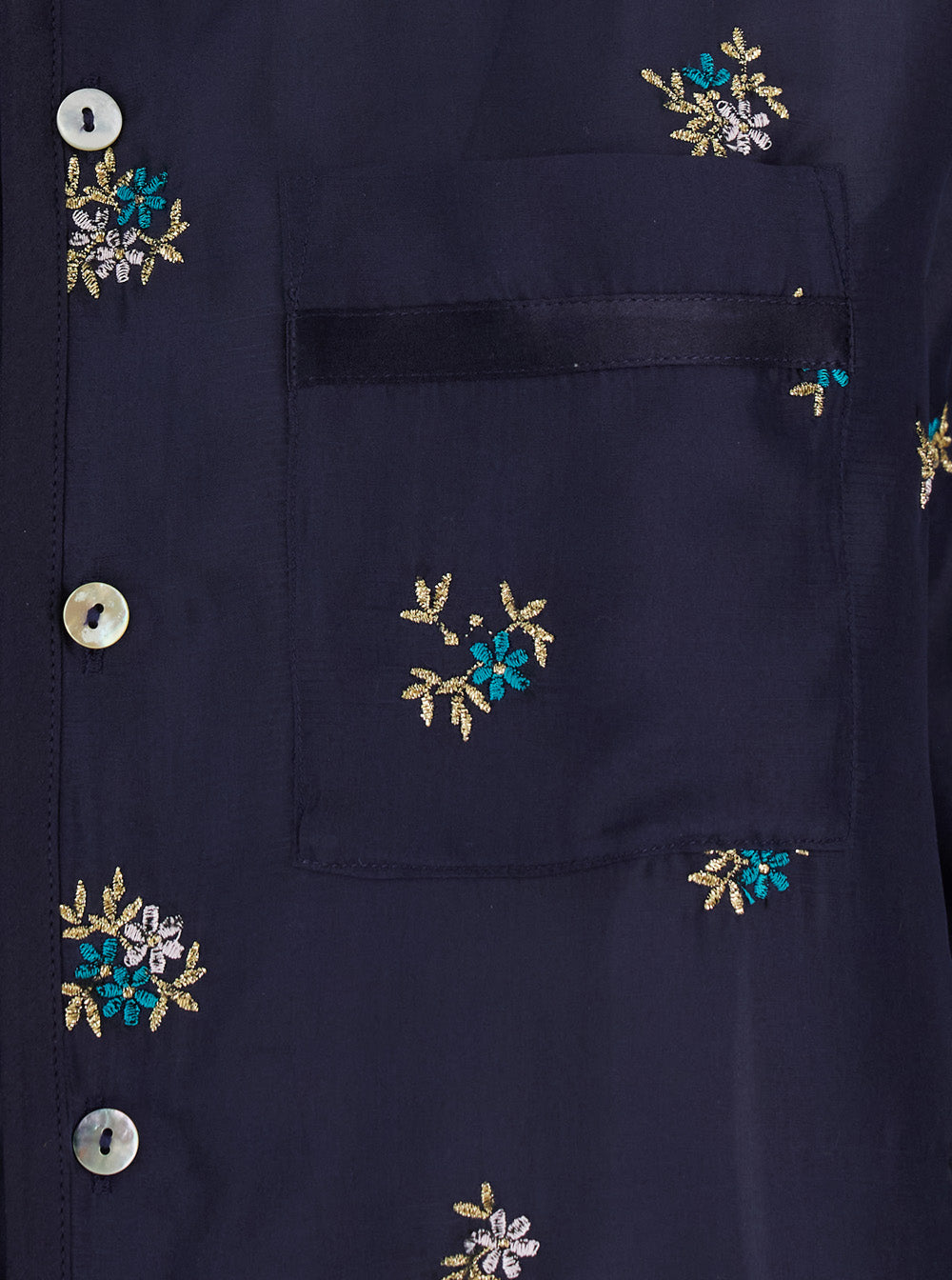 Silk Shirt With Petites Fleurs Embroidery Blue Women Blu And Blouses