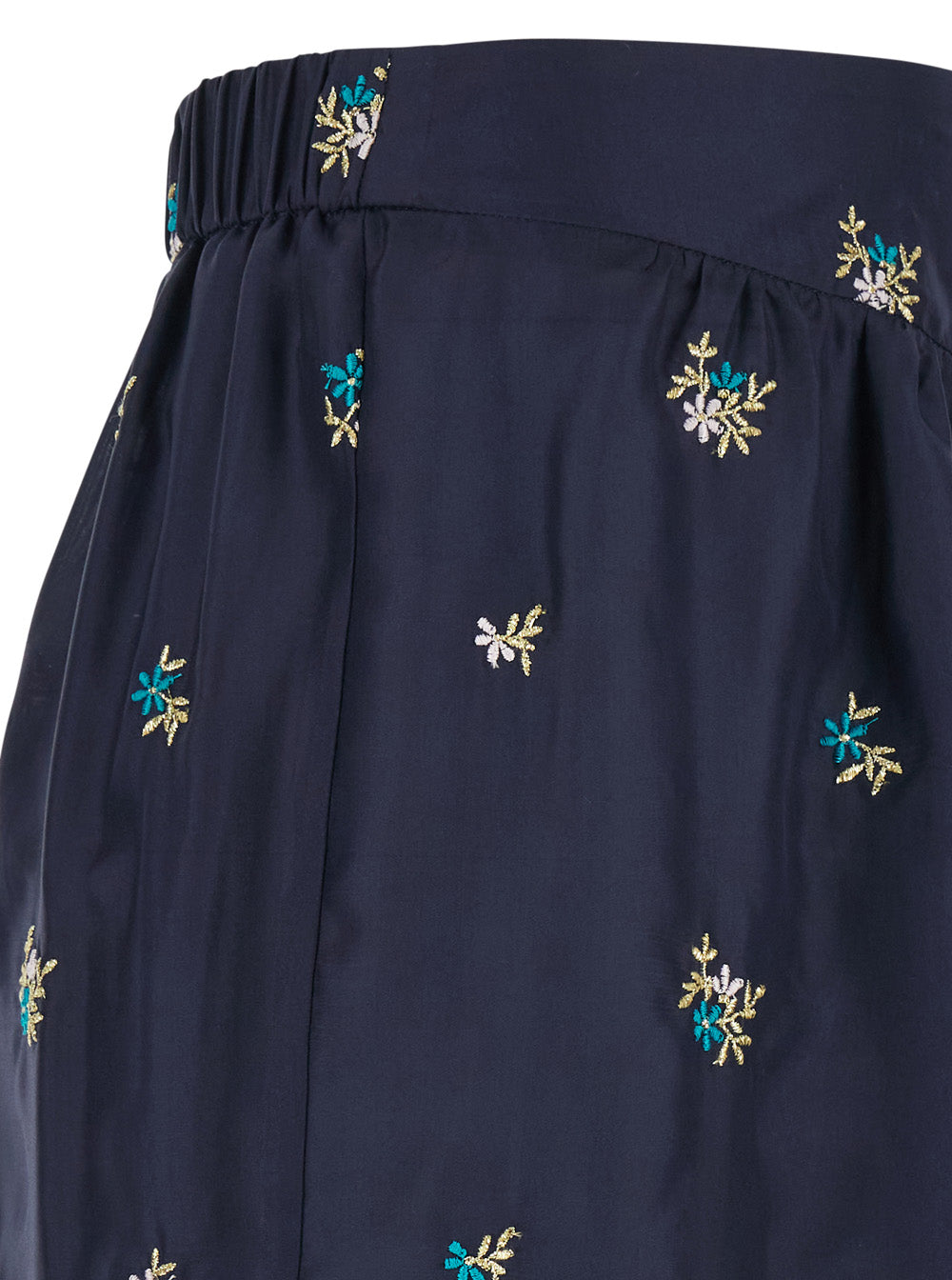 Petites Fleurs Embroidery Silk Flared Pants - Blue With Floral In Women Blu Trousers