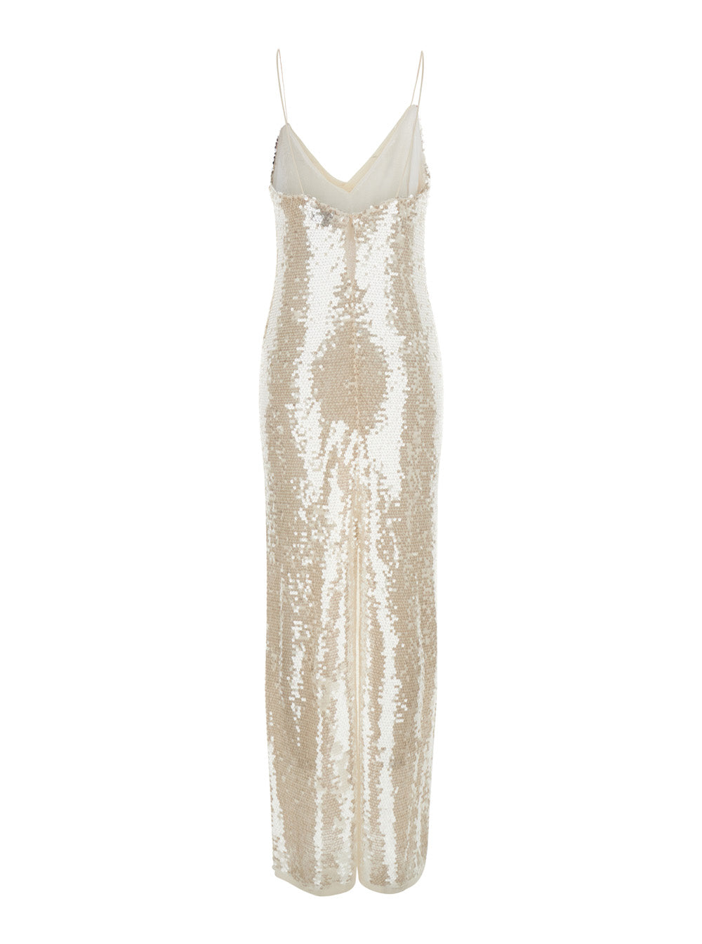 Long Dress Liquid Sequins With Shiny Details White For Women Polyester Elastane