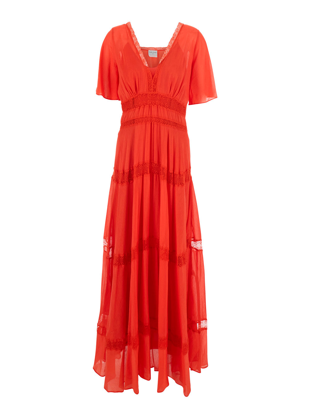 Long Dress co-se volie and lace with slip Red Details Cotton Silk Underskirt Women