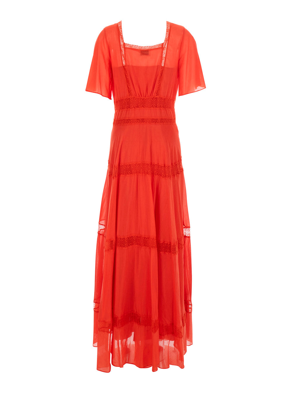 Long Dress co-se volie and lace with slip Red Details Cotton Silk Underskirt Women