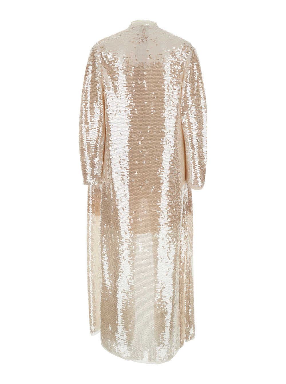 Long Dress liquid sequins with White Details in Tech Fabric for Women Polyester Elastane
