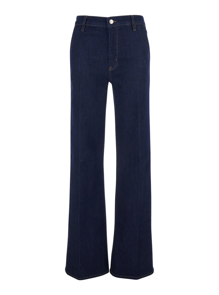 Jeans The Straight with High Waist and Five-Pocket Design in Blue Denim for Women Blu