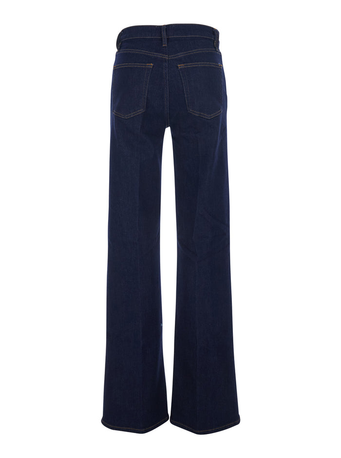 Jeans The Straight with High Waist and Five-Pocket Design in Blue Denim for Women Blu