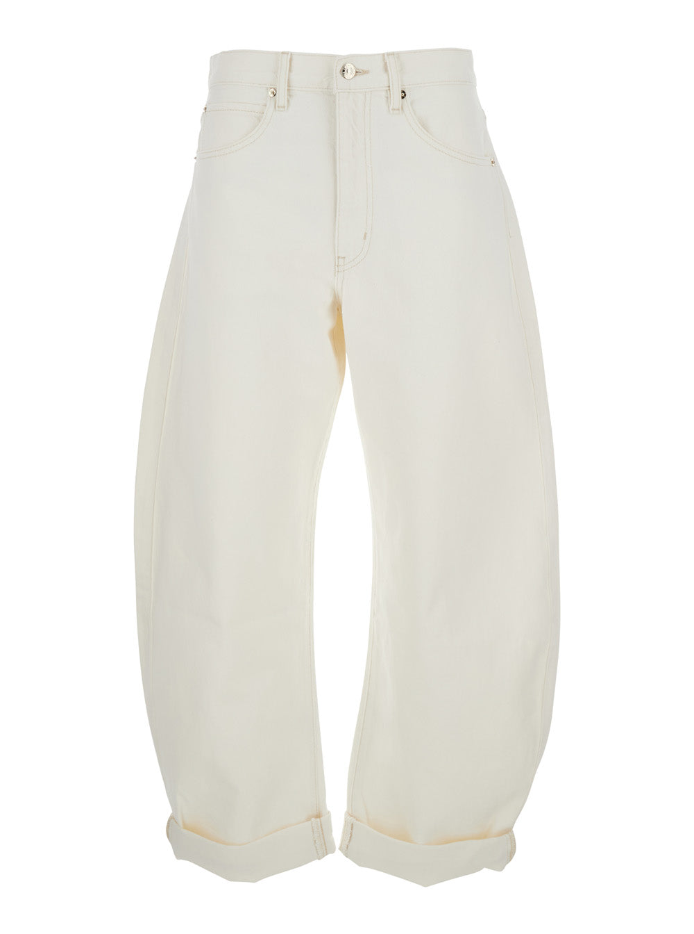 The Bubble White Five-Pocket Jeans with Balloon Legs in Denim Woman Cotton
