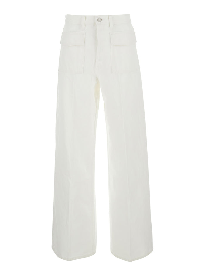 The Collegiate Pocket White Jeans With Patch Pockets Cotton Women
