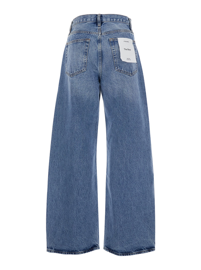 The Bow blue five-pocket jeans with faded effect in denim woman Blu Cotton