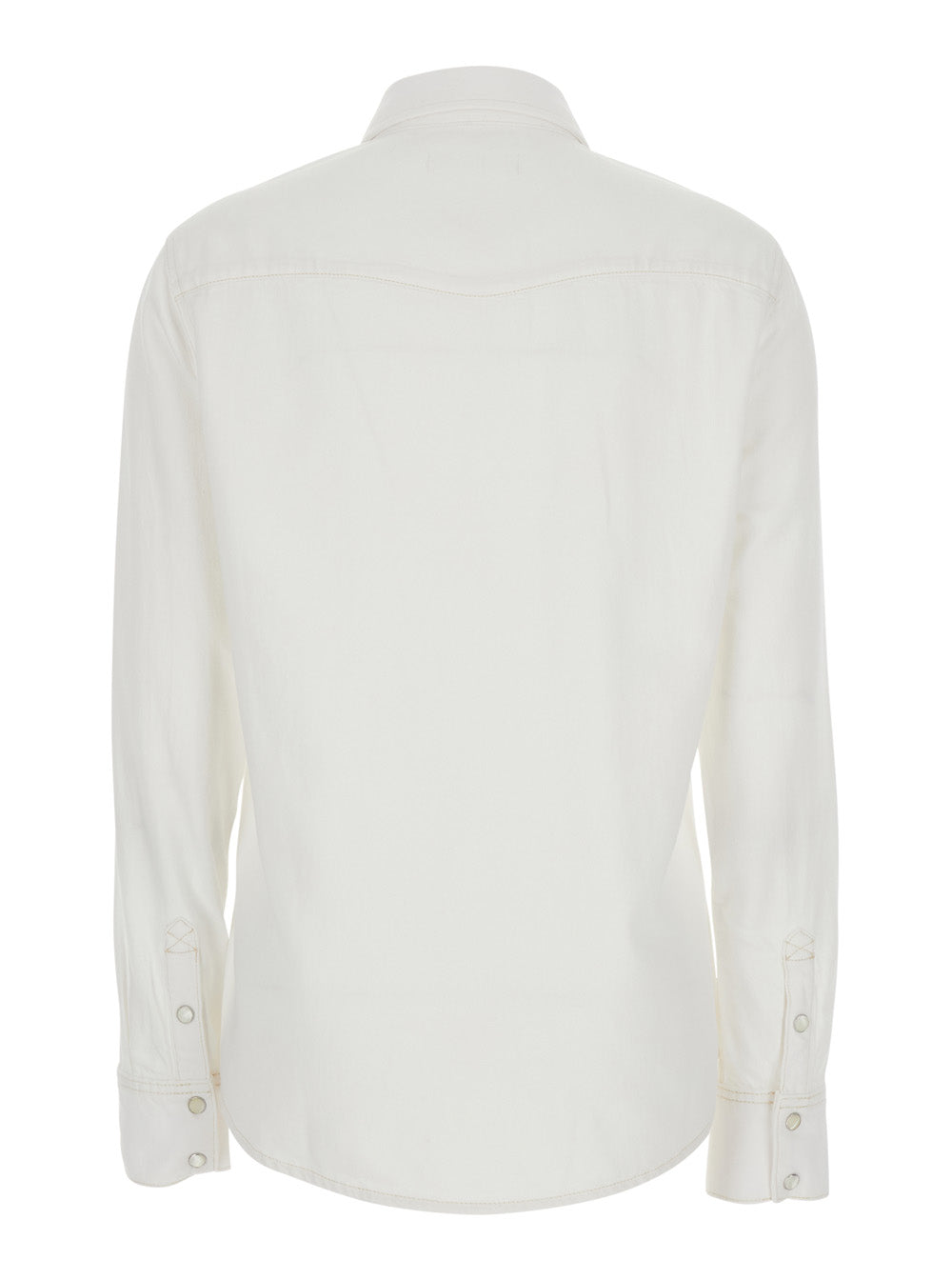 White Shirt with Classic Collar and Two Front Pockets for Women Cotton Blouses