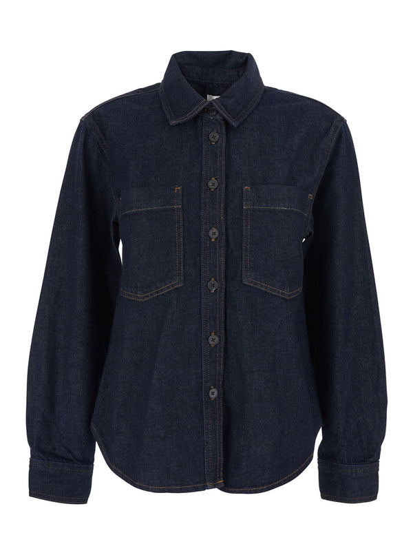 Denim Shirt Classic Collar Blue Cotton Blouses