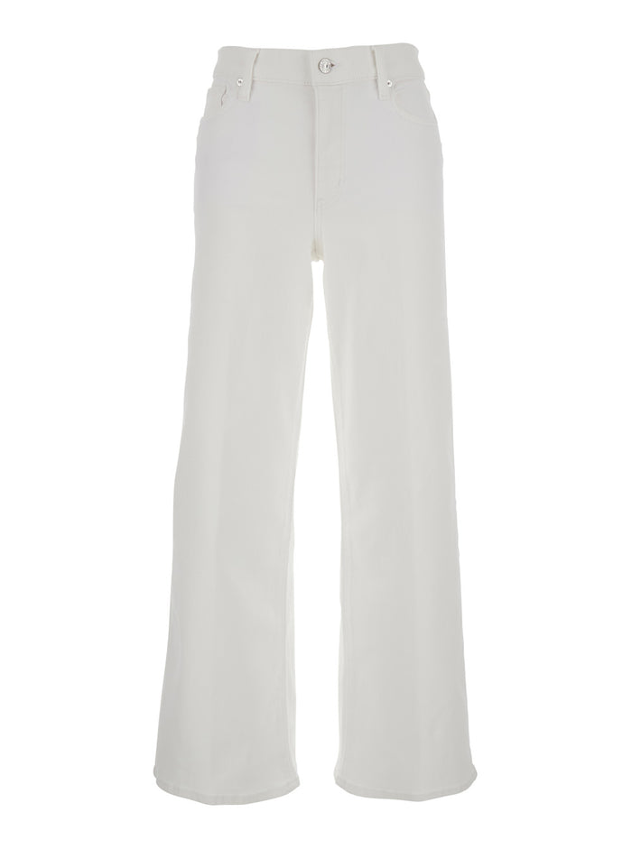 Jeans Le Slim Palazzo with Belt Loops and Wide Leg in White Denim for Women Cotton Rayon Elastane