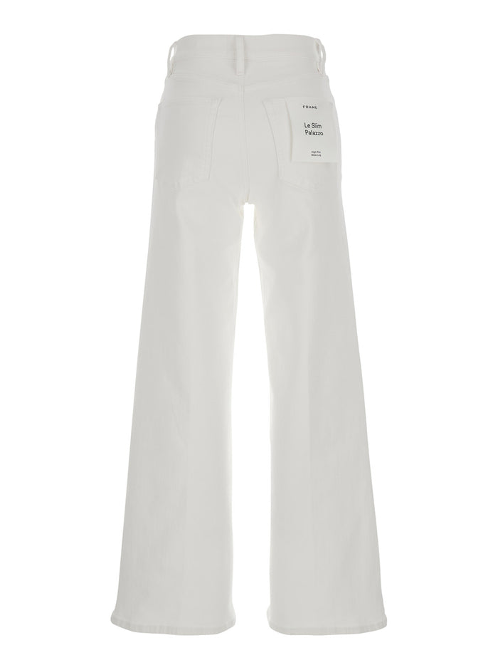 Jeans Le Slim Palazzo with Belt Loops and Wide Leg in White Denim for Women Cotton Rayon Elastane