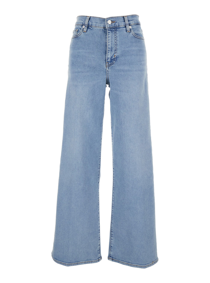 Jeans Le Slim Palazzo with Wide Leg and Belt Loops in Blue Denim for Women Light
