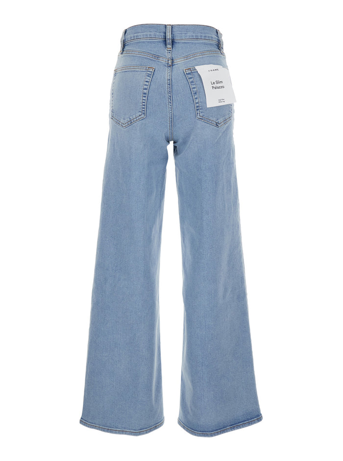Jeans Le Slim Palazzo with Wide Leg and Belt Loops in Blue Denim for Women Light