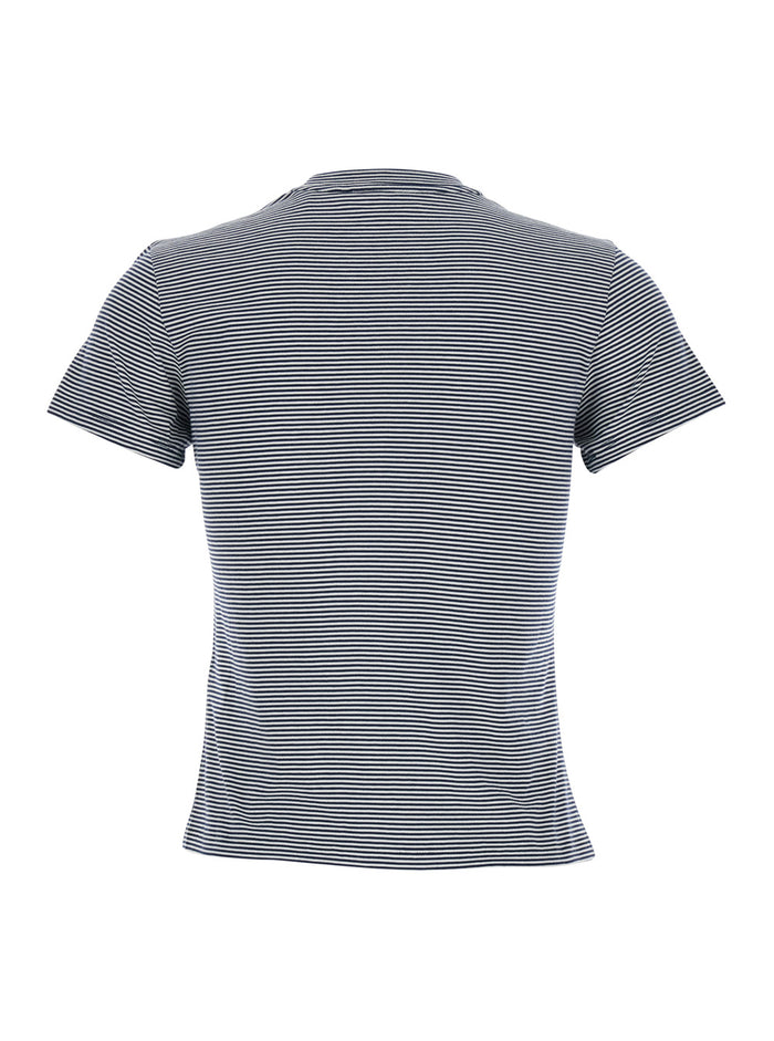 black crew neck T-shirt with striped motif in cotton woman Tshirts And Polo Shirts