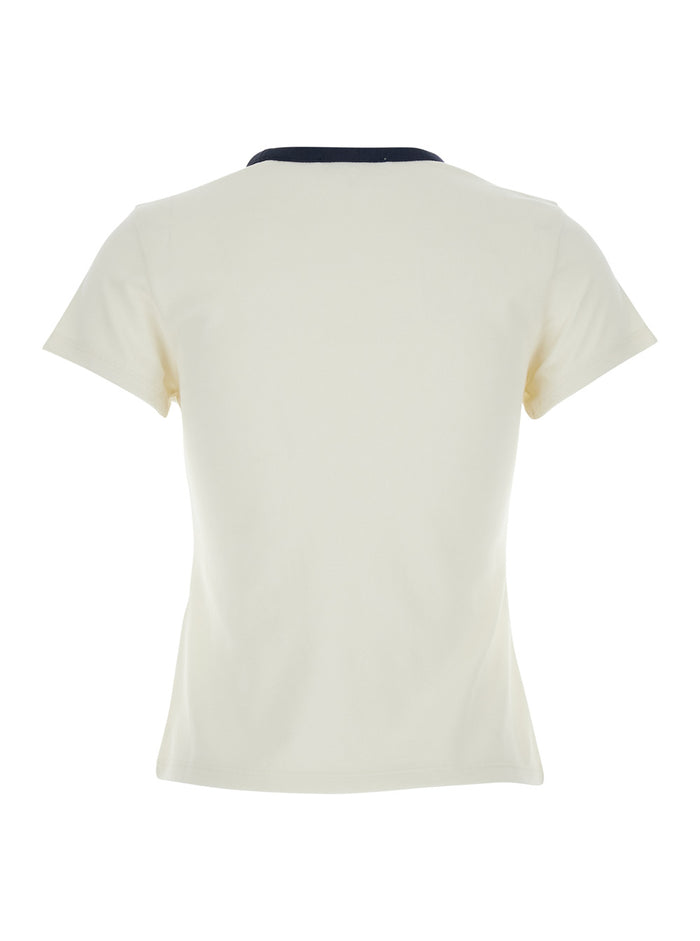 white crew neck T-shirt in cotton woman Tshirts And Polo Shirts