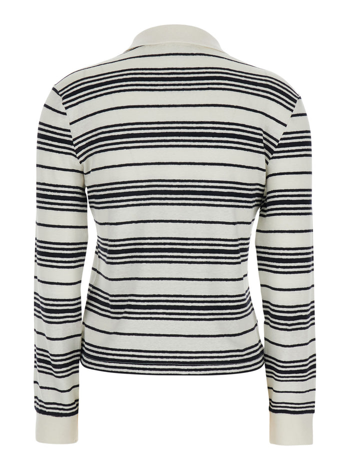 Long Sleeve Striped Polo in Black and White for Women White/black Tshirts Shirts