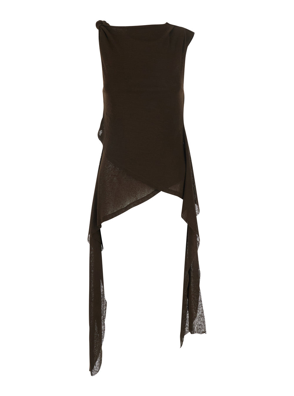 Top Marl Mesh Tie Knot Brown with V-Neck in Tech Fabric for Women Tops