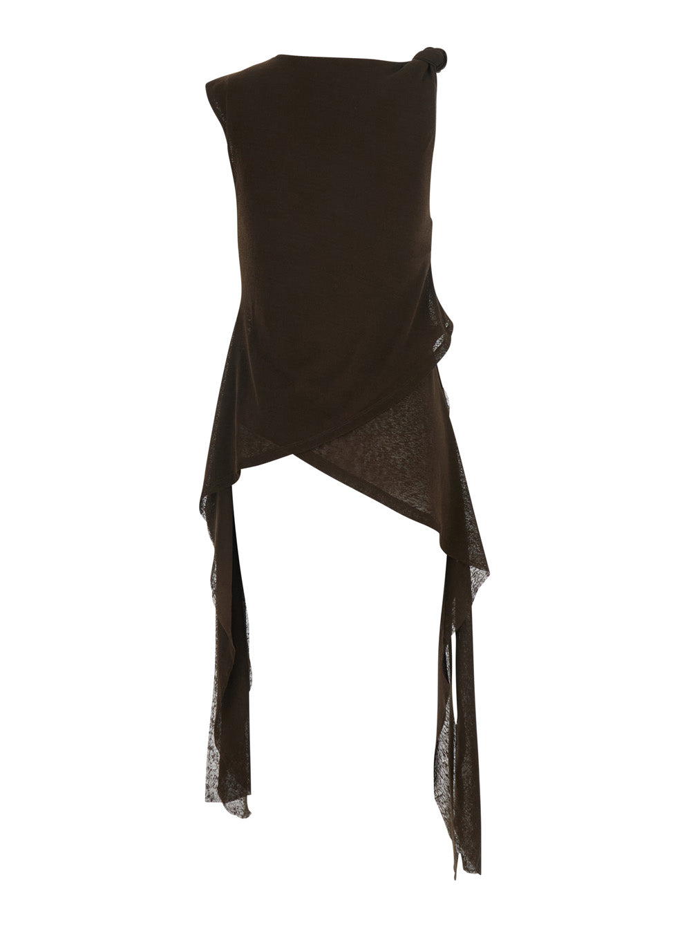 Top Marl Mesh Tie Knot Brown with V-Neck in Tech Fabric for Women Tops