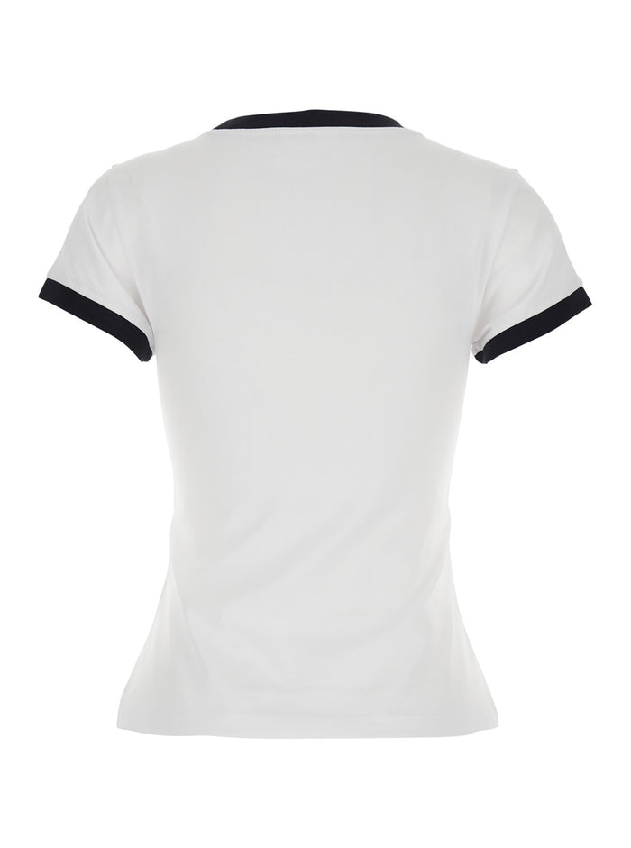 White Crew Neck T-Shirt With Large Print Cotton Women Tshirts And Polo Shirts