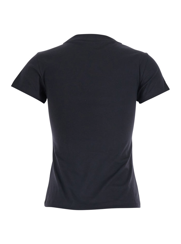 Black T-Shirt Basic Cotton Jersey Baby Fit Crochet Patch - with lace detail Women Tshirts And Polo Shirts