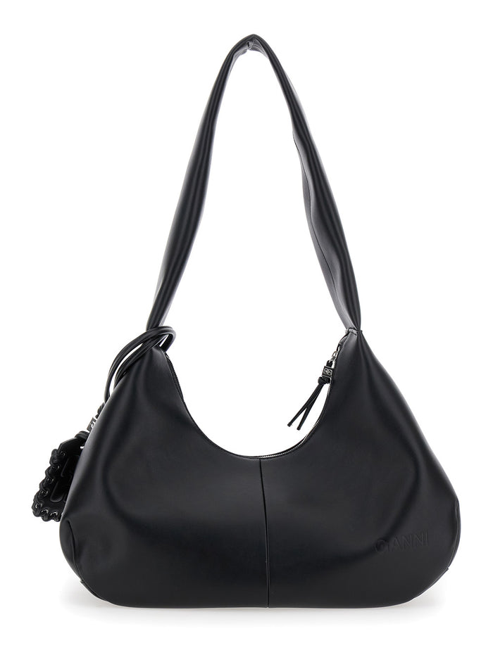 Shoulder Bag Bou Hobo Medium with Strap and Removable Black Leather Logo Patch for Women