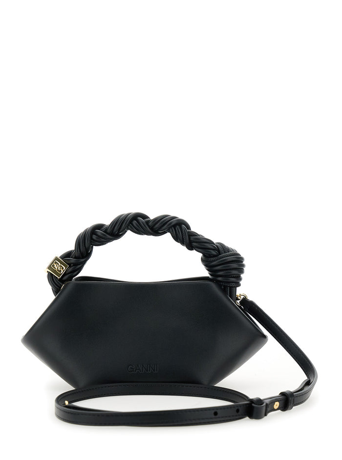 Bou Bag Mini Black Handbag With Woven Handle And Removable Shoulder Strap Leather Women Hand
