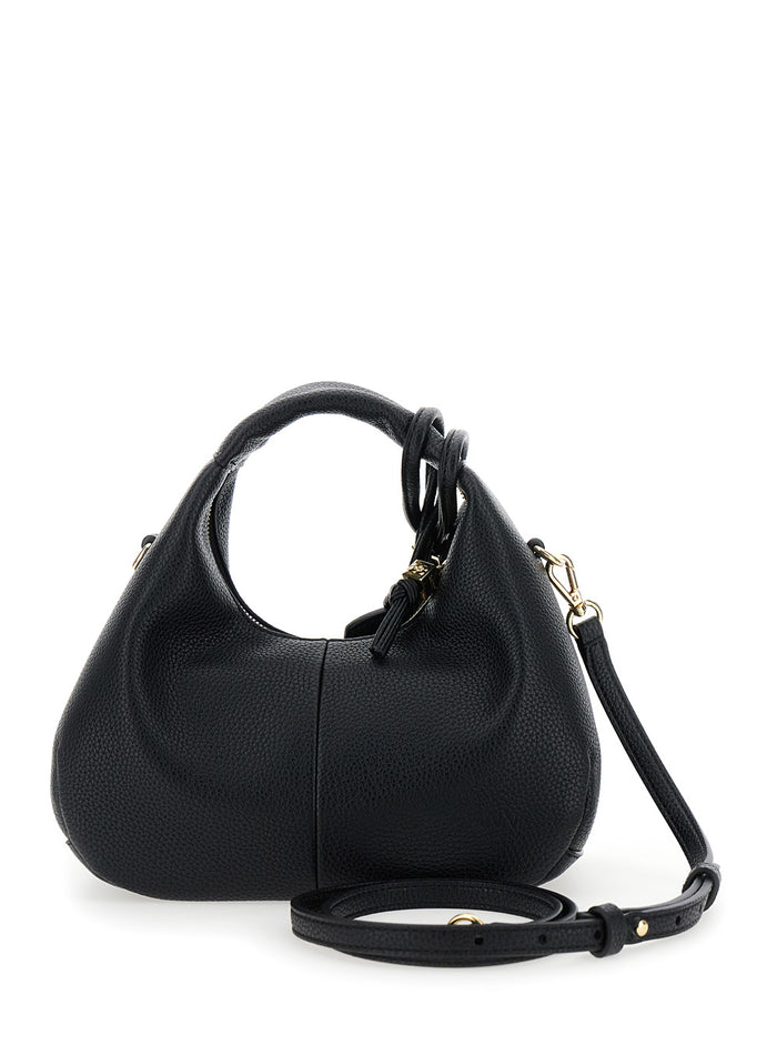 Black Handbag With Removable Shoulder Strap And Logo Pendant Ecoleather Woman Polyester Hand Bags