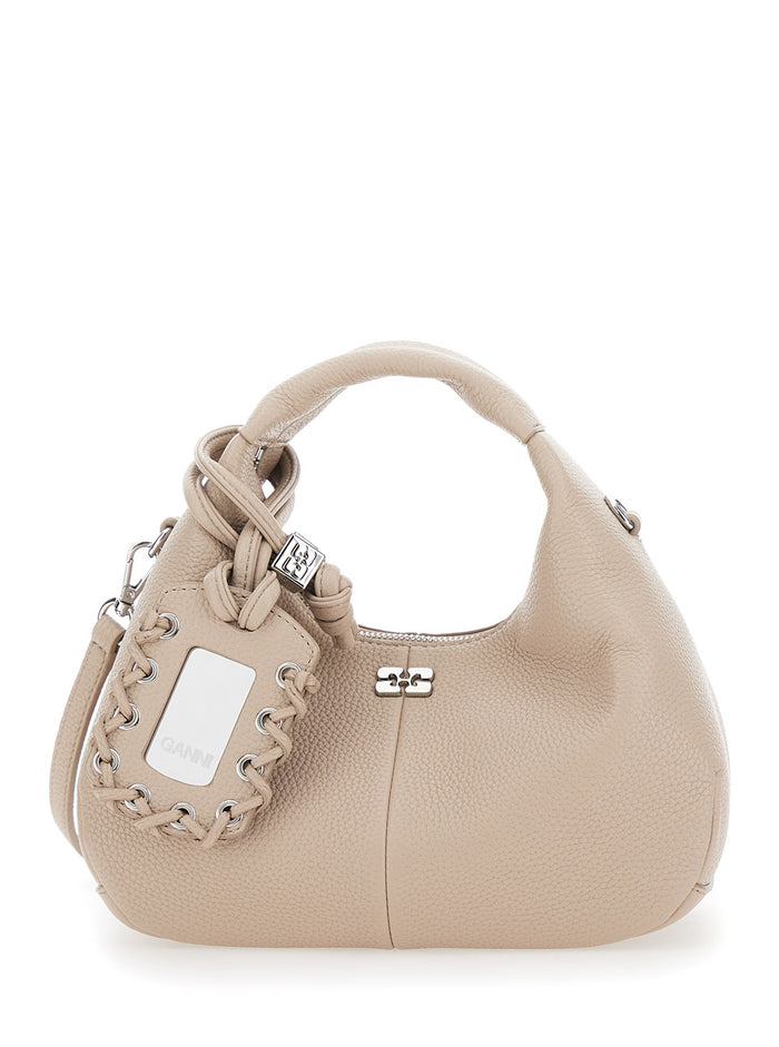 Pink Handbag With Removable Shoulder Strap And Logo Pendant Ecoleather Woman Polyester Hand Bags
