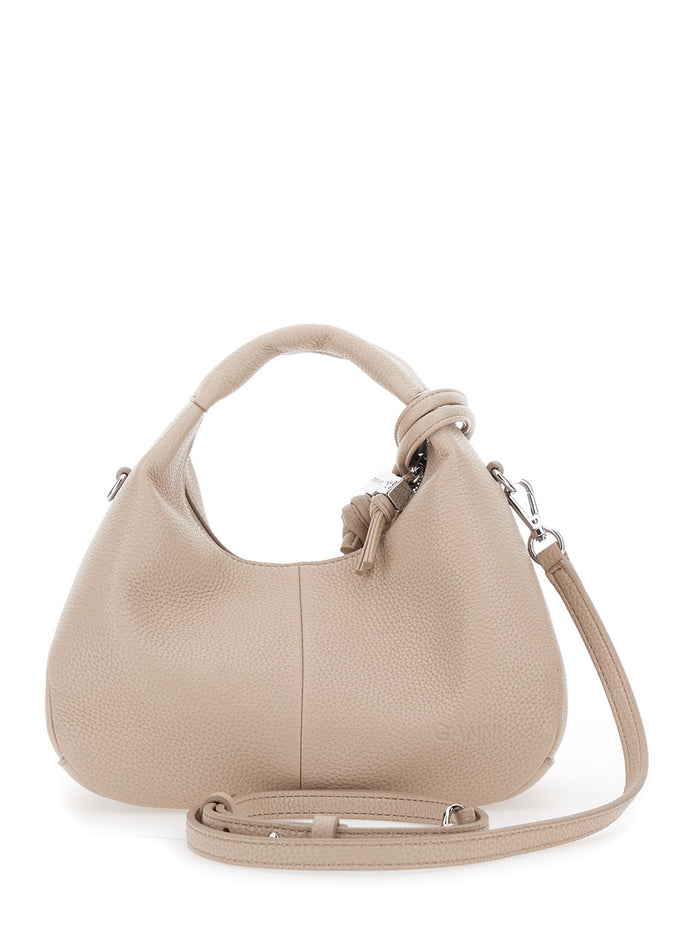 Pink Handbag With Removable Shoulder Strap And Logo Pendant Ecoleather Woman Polyester Hand Bags
