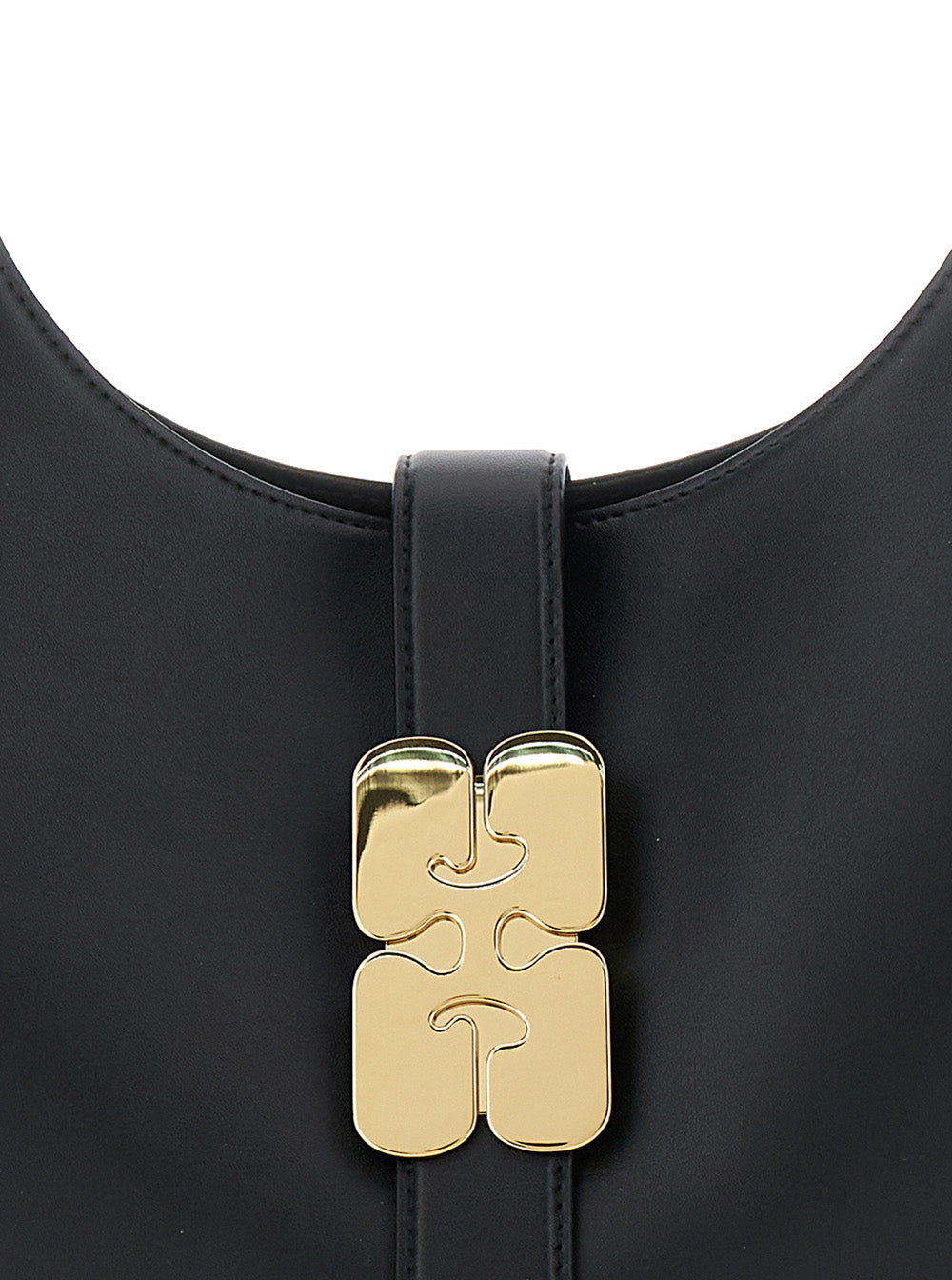Kat Small Black Shoulder Bag With Adjustable Handle And Logo Plate On The Front Leather Women