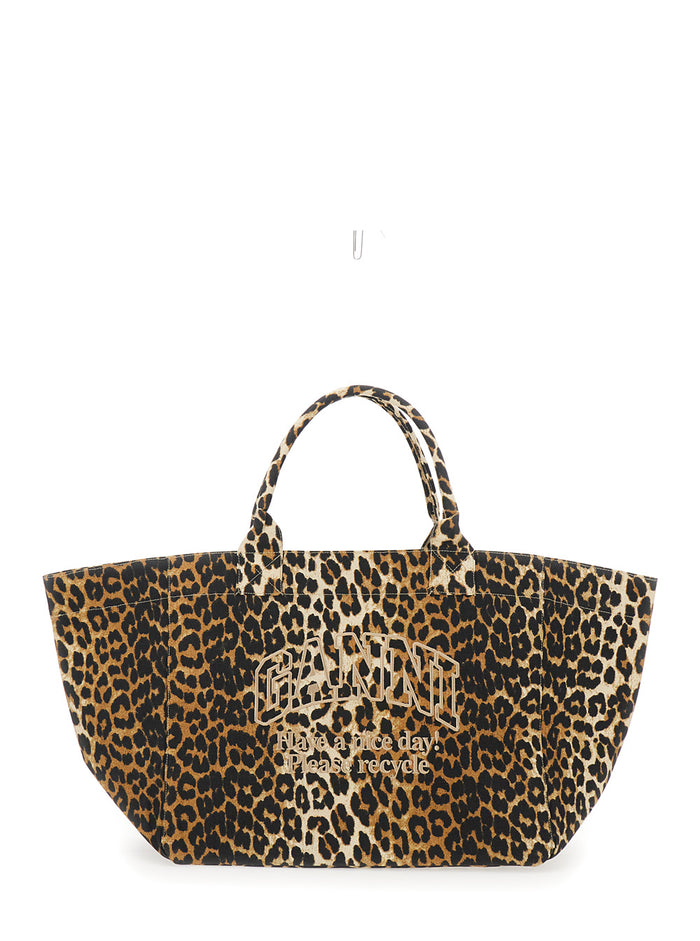 Brown Tote Bag With Graphic Print On The Front And All-Over Animal Motif Cotton Women